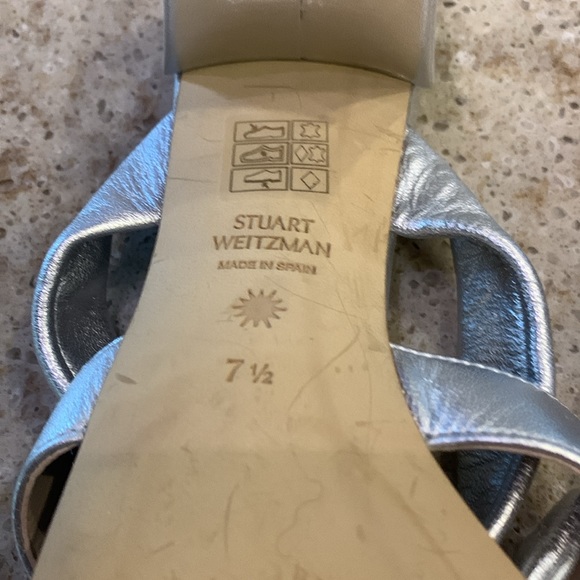 NWOT Stuart Weitzman Bandeau Block Silver Leather Slide Sandal Size 7.5 - Picture 6 of 6